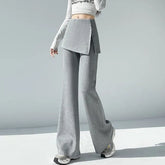 Mid Rise Plain Slit Skirt Overlay Flared Sweatpants