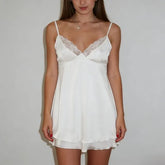 Spaghetti Strap V-Neck Lace Trim Chemise