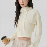 Stand Collar Plain Hood Zip Yoga Jacket