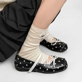 Polka Dot / Plain Lace Up Faux Leather Shoes
