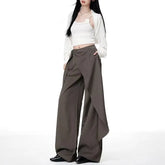 Mid Rise Plain Asymmetrical Wide Leg Dress Pants