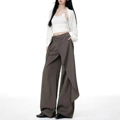 Mid Rise Plain Asymmetrical Wide Leg Dress Pants
