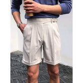 High Waist Plain Roll Up Hem Shorts