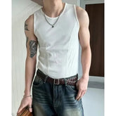 Round Neck Plain Ribbed Panel Tank Top
