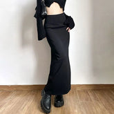 High Waist Plain Slit Maxi Pencil Skirt