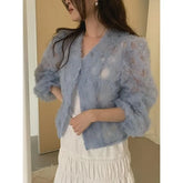 Long-Sleeve Plain Shirred Trim Cardigan