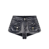Mid Rise Washed Denim Hot Pants