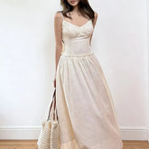 Spaghetti Strap V-Neck Plain Maxi A-Line Dress