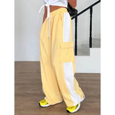 Drawstring Color Block Pocket Straight Cut Pants