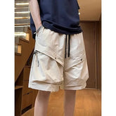 Drawstring Waist Plain Cargo Shorts