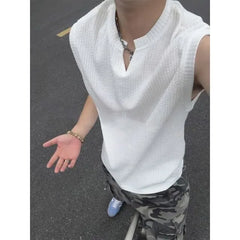 Sleeveless Notch Neck Plain Textured Top