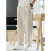 Drawstring Waist Plain Cropped Baggy Pants