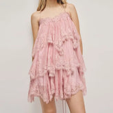 Spaghetti Strap Lace Mini Tiered Dress