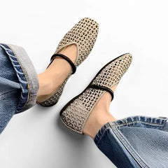 Square Toe Perforated Mary Jane Flats