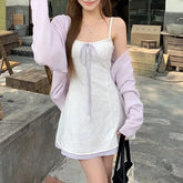 Spaghetti Strap Mini A-Line Dress / Plain Cardigan