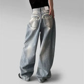 Mid Rise Washed Wide Leg Baggy Jeans