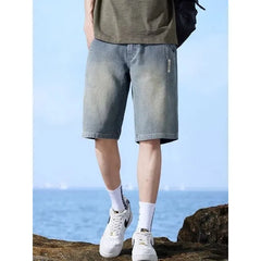 Mid Waist Washed Denim Shorts