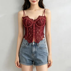 Slit Lace Crop Corset Top