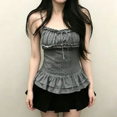 Scoop Neck Ruffle-Trim Dotted Layered Camisole Top