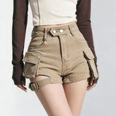 Mid Waist Cutout Denim Hot Pants