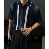 Short-Sleeve Striped Knit Polo Shirt