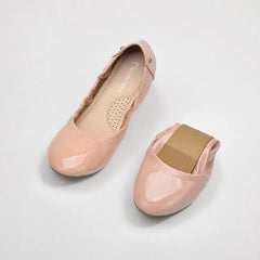 Foldable Plain Faux Leather Flats