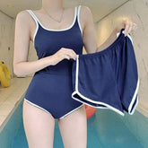 Set: Scoop Neck Contrast Trim Swimsuit + Elastic Waist Swim Shorts