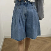 Mid Rise Washed Wide Leg Jorts