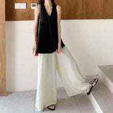 Maternity Sleeveless V-Neck Plain Top / High Waist Wide Leg Pants / Set