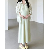 Maternity Long-Sleeve Plain Shirt / Sleeveless Maxi A-Line Dress / Set