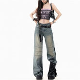 Mid Rise Washed Baggy Jeans (Various Designs)