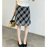 High Waist Plaid Midi Pencil Skirt