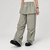 Elastic-Waist Drawstring Plain Skirt Overlay Pants