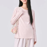 Maternity Long-Sleeve Crew Neck Plain T-Shirt