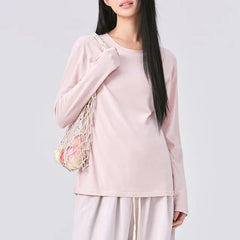 Maternity Long-Sleeve Crew Neck Plain T-Shirt
