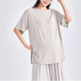 Maternity Elbow-Sleeve Crew Neck Plain T-Shirt