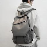 Plain Faux Leather Laptop Backpack