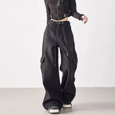 Mid Rise Washed Baggy Cargo Jeans