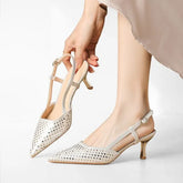 High Heel Pointed Glitter Mesh Slingback Sandals