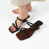 Square-Toe Polka Dot Chunky Heel Slide Sandals