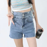 High Waist Washed Denim Hot Pants