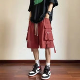 Drawstring Waist Plain Cargo Shorts