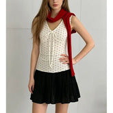 V-Neck Tie-Front Polka Dot Slim-Fit Tank Top