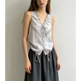 V-Neck Lace-Trim Tie-Front Loose-Fit Tank Top