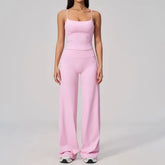 Set: Plain Yoga Camisole Top + Mid Rise Wide Leg Yoga Pants