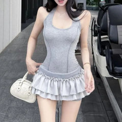 Halter Ruffle Panel Romper