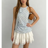 Halter Neck Knotted Plain Slim-Fit Tank Top