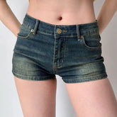 Mid Rise Washed Denim Shorts