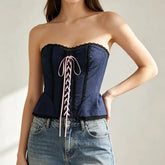 Ballet-Inspired Lace-Up Strapless Corset