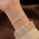 Sterling Silver Rhinestone Pendant Faux Pearl Bracelet